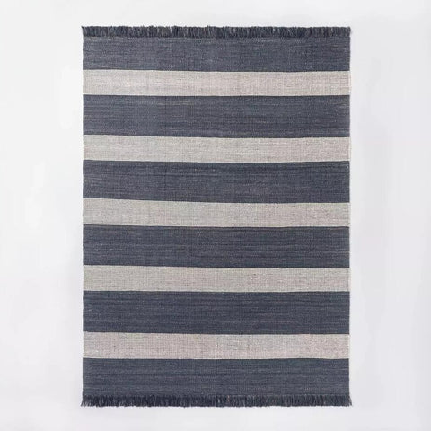 Navy and White Jute Rug | 9' x 12'