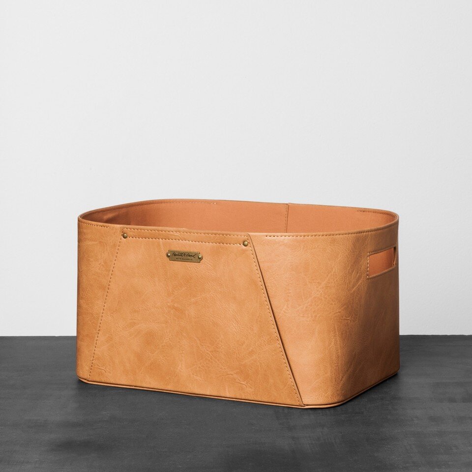 Faux Leather Storage Bin