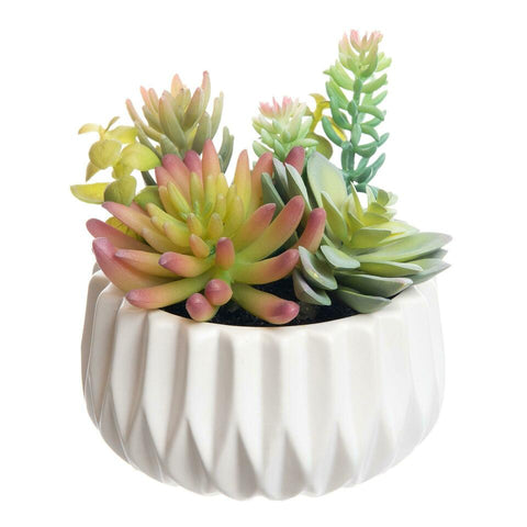 Faux Succulent Arrangement In Geo Ceramic Pot