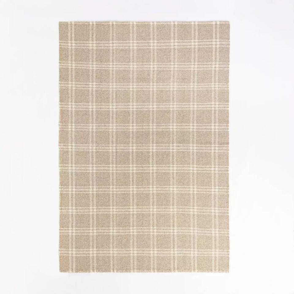 Neutral Plaid Wool Area Rug | 7' x 10'