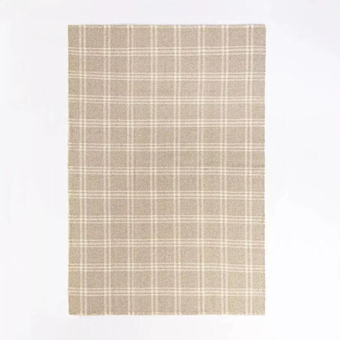 Neutral Plaid Wool Area Rug | 7' x 10'
