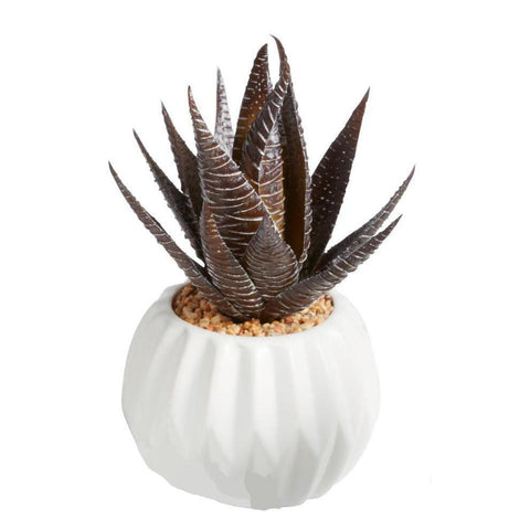 Faux Succulent In Geometric Ceramic Pot | Red