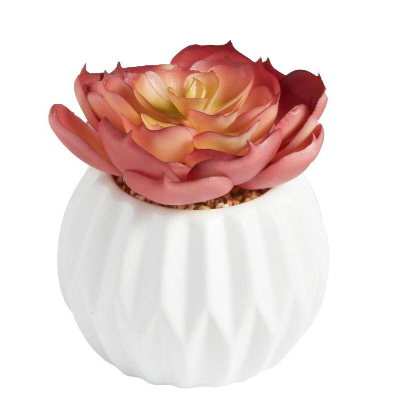 Faux Succulents In Geometric Pot | Red