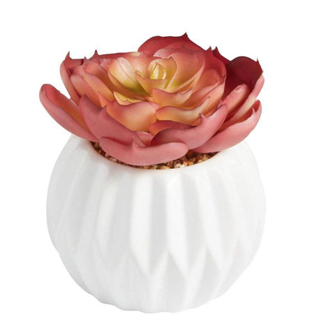 Faux Succulents In Geometric Pot | Red