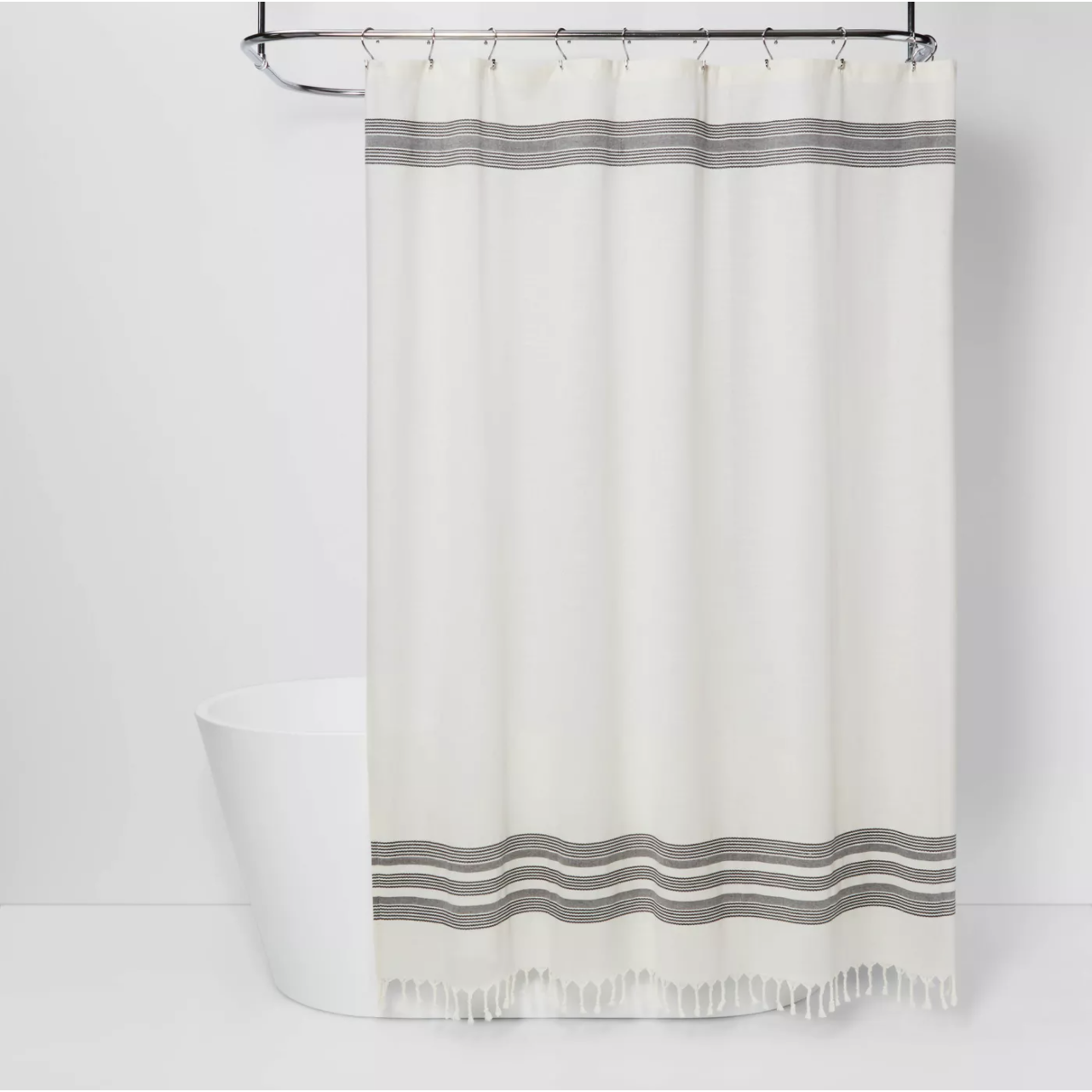 Striped Fringe Shower Curtain
