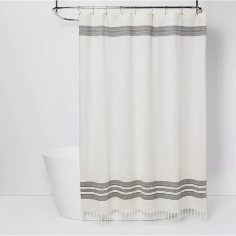 Striped Fringe Shower Curtain