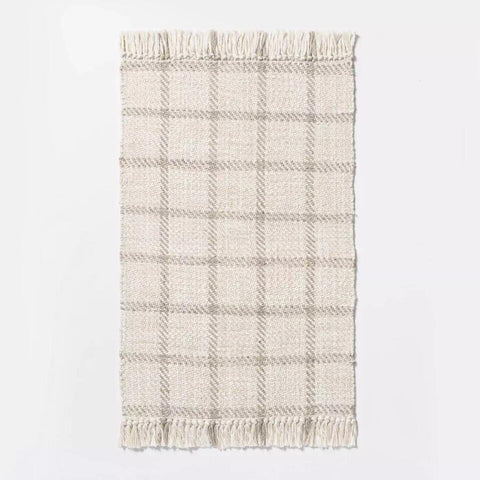 Woven Plaid Rug with Fringe | 2'1"x3'2"